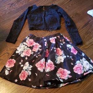 2 piece skirt and lace crop top